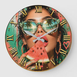 Tropical Watermelon Paradise Glam Woman Portrait Stor Klocka