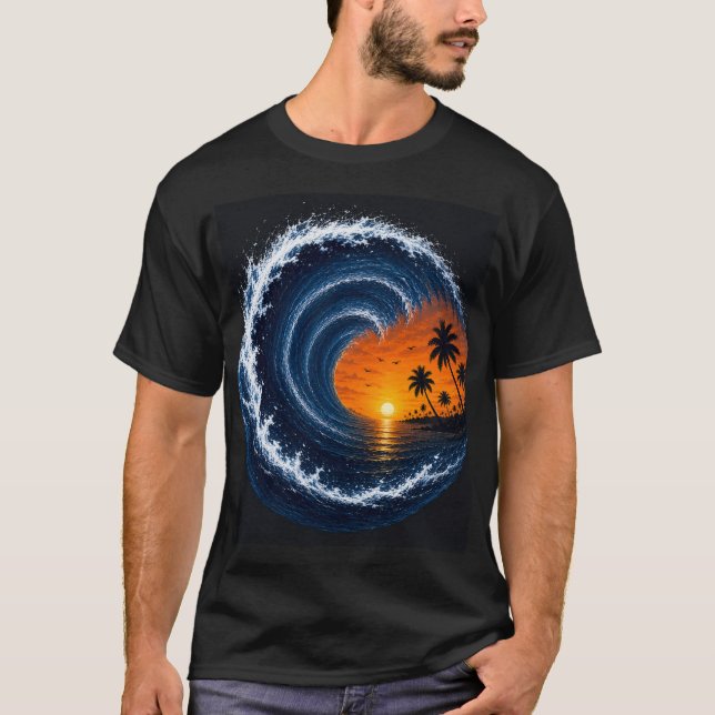 Tropical Wave Sunset Surf Logotröja | Ocean Vorte T Shirt (Framsida)