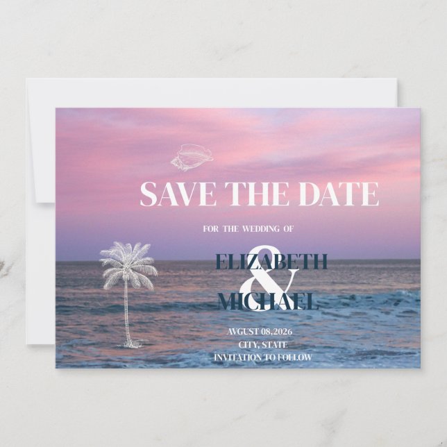Tropical Wedding Sunrise Ocean Beach Save The Date Spara Datumet (Framsida)