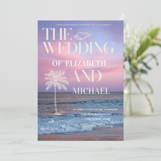 Tropical Wedding Sunrise Ocean Beach Wedding Inbjudningar (Stående Fram)