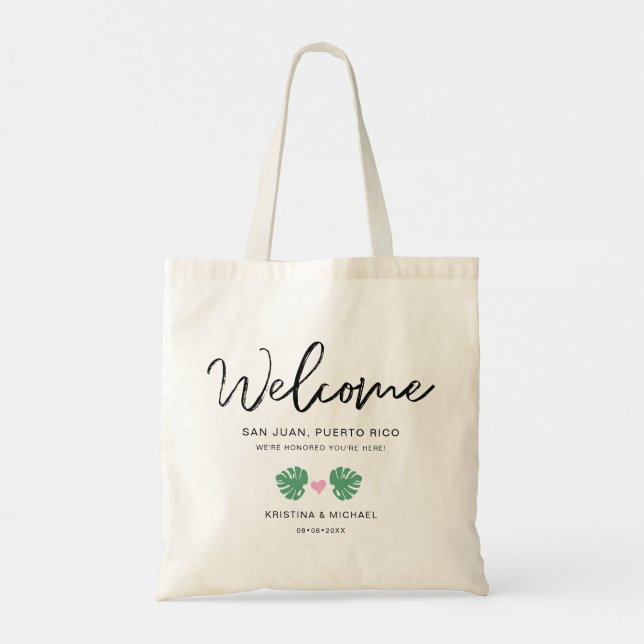 Tropical Welcome Hotel Bag Destination Wedding Tygkasse (Baksida)