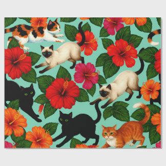 Tropical Whiskers – Cats Among Hibiscus Blooms Presentpapper