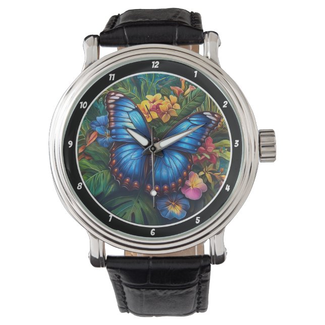 Tropical Whisper" - Blue Butterfly Armbandsur (Framsida)