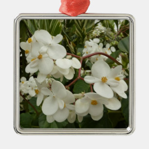 Tropical White Begonia Blommigt Julgransprydnad Metall