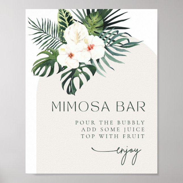 Tropical White Blommigt Arch Mimosa Pub Sign Poster (Framsidan)