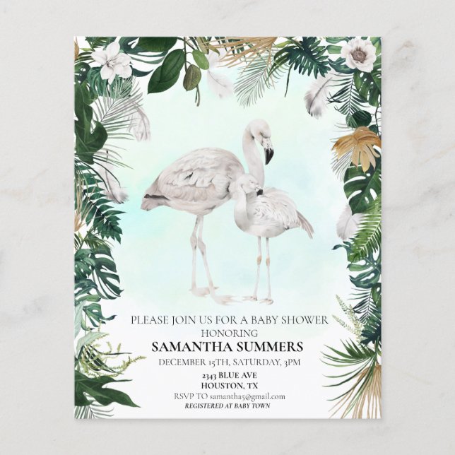Tropical White Flamingo Baby Shower Boho (Framsida)