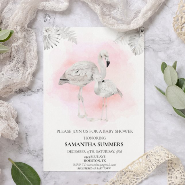 Tropical White Flamingo Baby Shower Boho Inbjudningar (Skapare uppladdad)