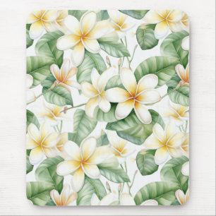 Tropical White Frangipani Flower Patterned Desk Musmatta