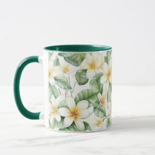 Tropical White Frangipani Flower Patterned Mugg