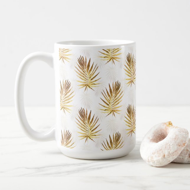 Tropical White Guld Handflatan Lövs Greenery Kaffemugg (Med munk)