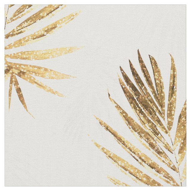 Tropical White Guld Handflatan Lövs Greenery Tyg (Närbild)