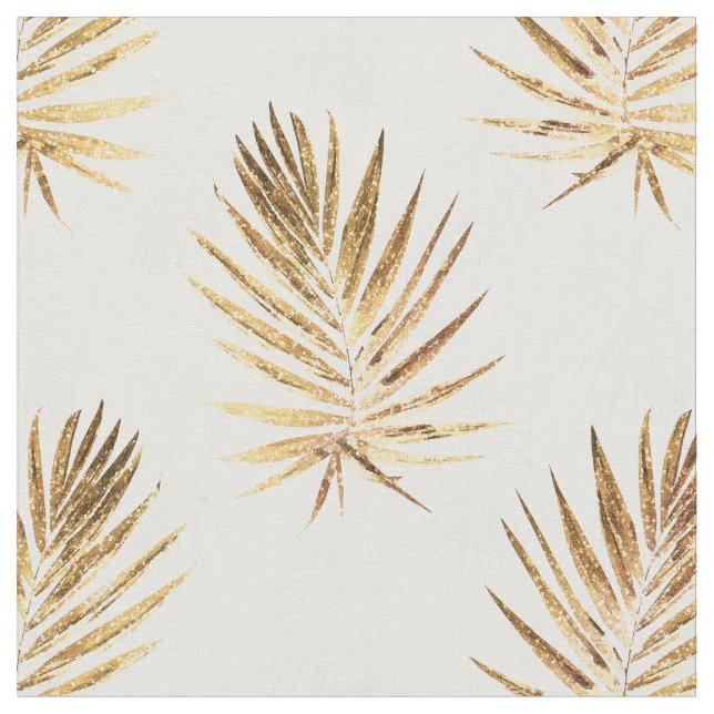 Tropical White Guld Handflatan Lövs Greenery Tyg (Närbild)