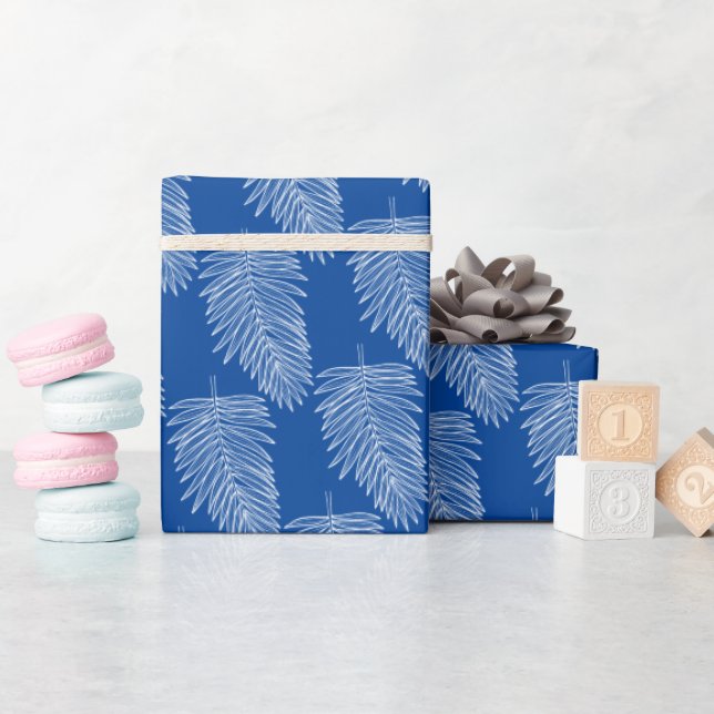 Tropical White Handflatan Löv, Blue Presentpapper (Baby Shower)