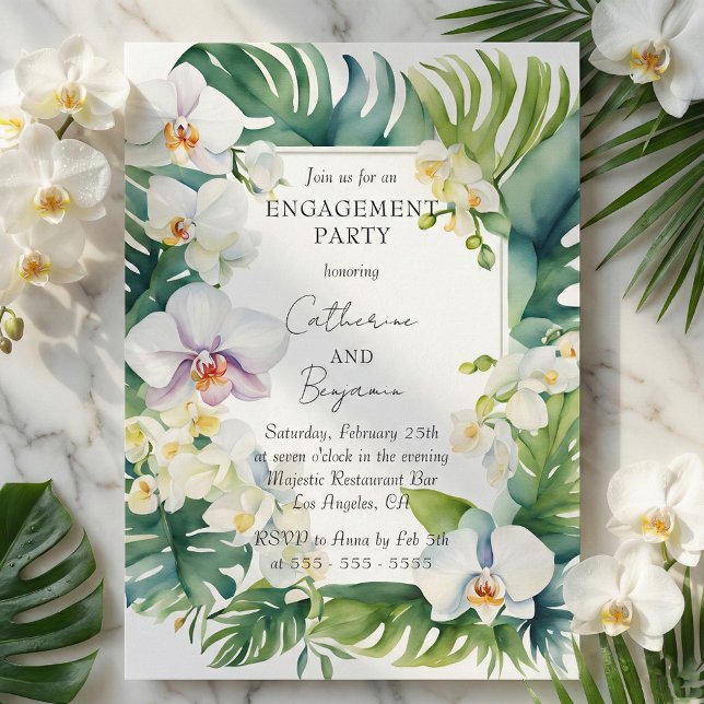 Tropical White Orchid & Greenery Engagement Party Inbjudningar (Skapare uppladdad)