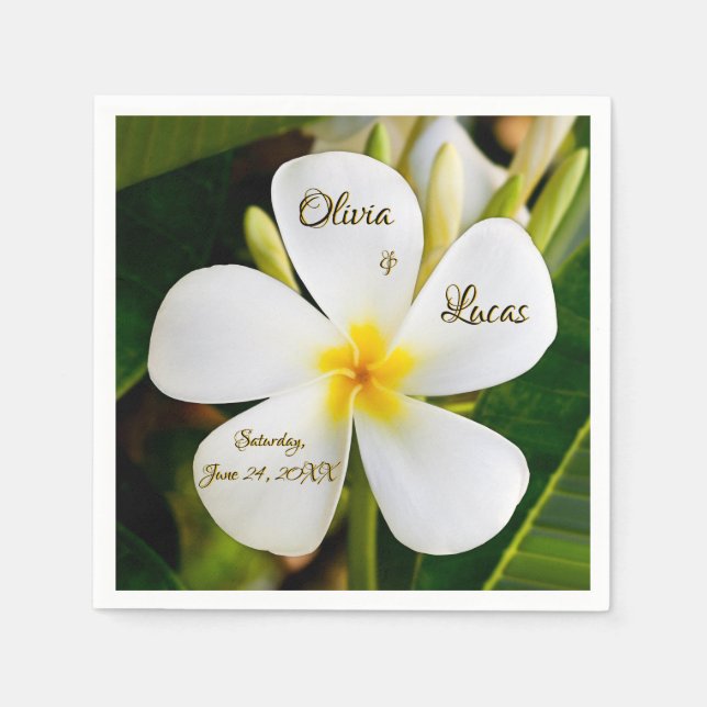 Tropical White Plumeria - New Beginnings - Bröllop Pappersservett (Framsidan)