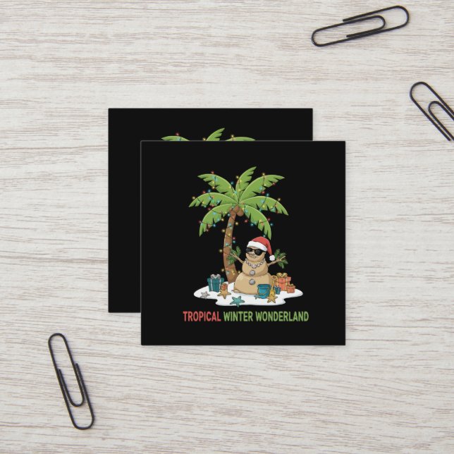 Tropical Winter Wonderland | Funny Christmas  Fyrkantigt Visitkort (Fram/Back In Situ)