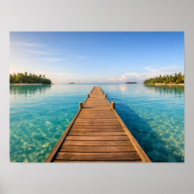 Tropical Wooden Pier Poster - Clear Turquoise (Framsidan)