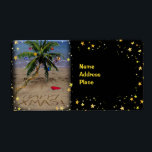 Tropical X-mas Fraktsedel<br><div class="desc">Handflatan-träd,  dekorerat med julklameraner på en sandstrand. Ord "Lycklig Julafton" i sanden. Säg till om du vill att jag ska göra några ändringar.</div>