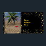 Tropical X-mas Fraktsedel<br><div class="desc">Handflatan-träd,  dekorerat med julklameraner på en sandstrand. Ord "Lycklig Julafton" i sanden. Säg till om du vill att jag ska göra några ändringar.</div>