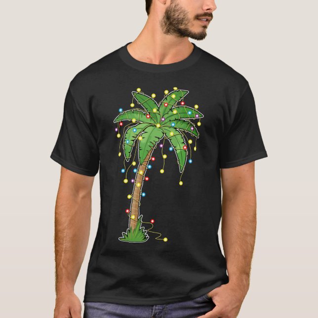 Tropical Xm Ljus Handflatan Träd T Shirt (Framsida)