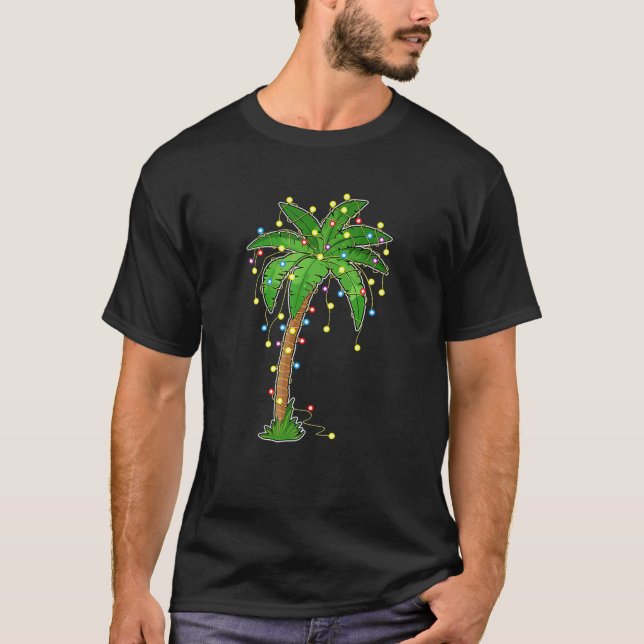 Tropical Xm Ljus Handflatan Träd T Shirt (Framsida)