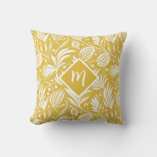 Tropical Yellow Floral Pattern Diamond Monogram  Kudde