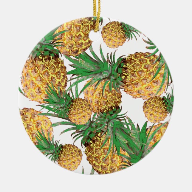 Tropical Yummy Pineapple Mönster Julgransprydnad Keramik (Framsidan)