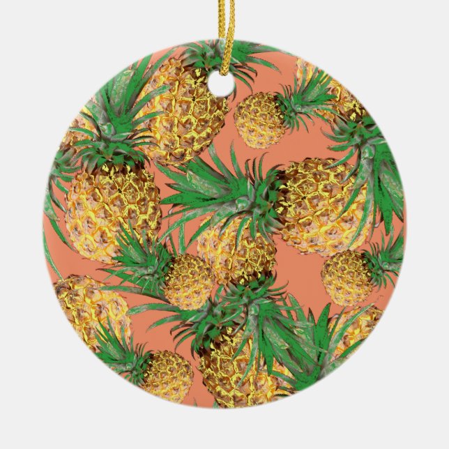Tropical Yummy Pineapple Mönster Julgransprydnad Keramik (Framsidan)