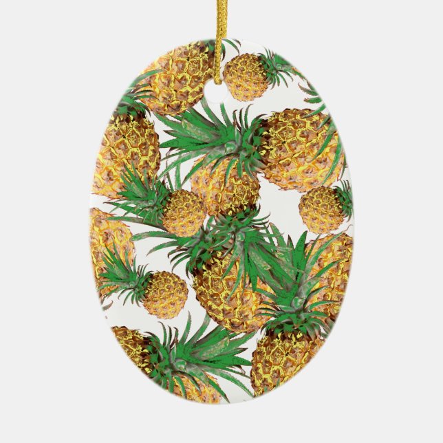 Tropical Yummy Pineapple Mönster Julgransprydnad Keramik (Framsidan)