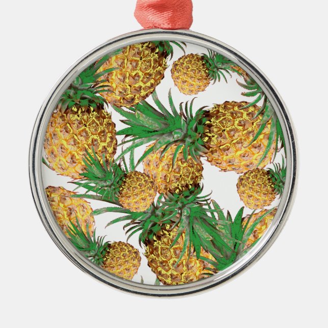 Tropical Yummy Pineapple Mönster Julgransprydnad Metall (Framsidan)