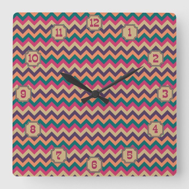 Tropical Zigzag Clock Fyrkantig Klocka (Framsida)