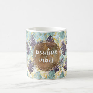 Tropicala lila gröna guldlöv Positiva vibrationer  Kaffemugg