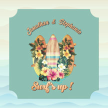 Tropicala Surfbrädor Hawaiianska Blommor Teal Mono