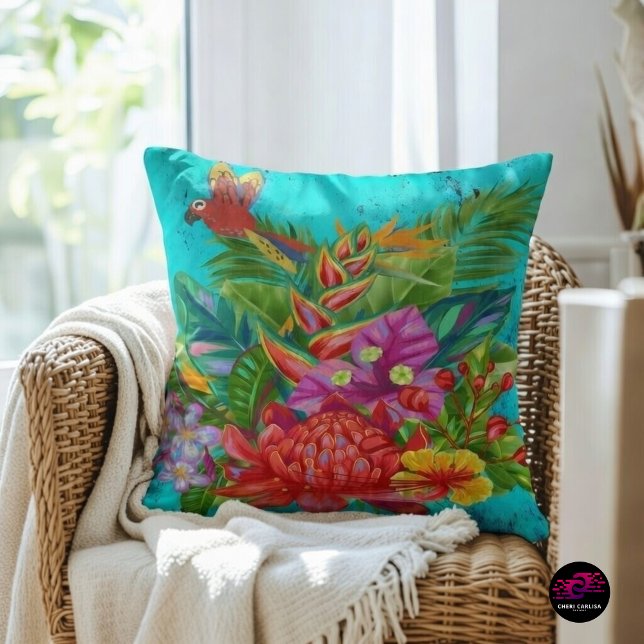 TropiColor Fusion Macaw & Blommigt Sergranat Kudde (An accent piece that instantly changes the room)