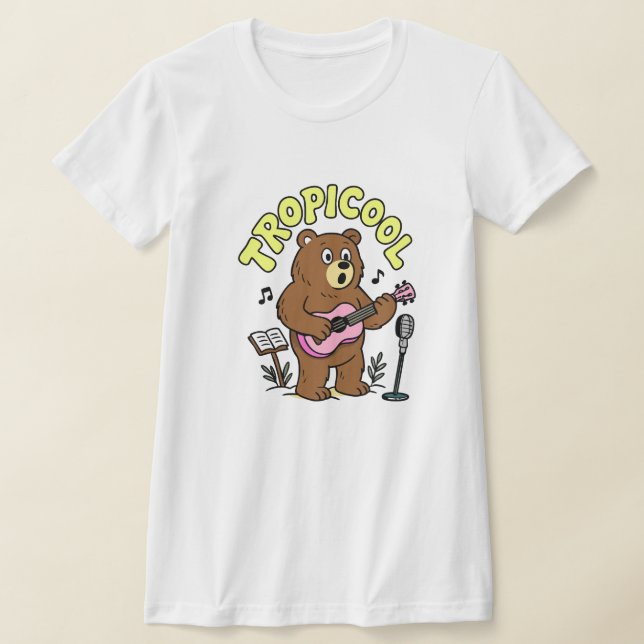 Tropicool Bear Playing Ukulele – Cute Funny Music  T Shirt (Laydown)