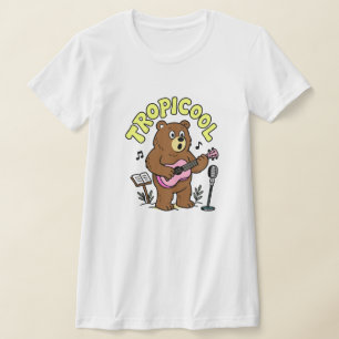 Tropicool Björn som spelar Ukulele – Söt Rolig Mus T Shirt