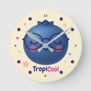 TropiCool Blueberry - Cute Kawaii Fruit Wall Clock Rund Klocka