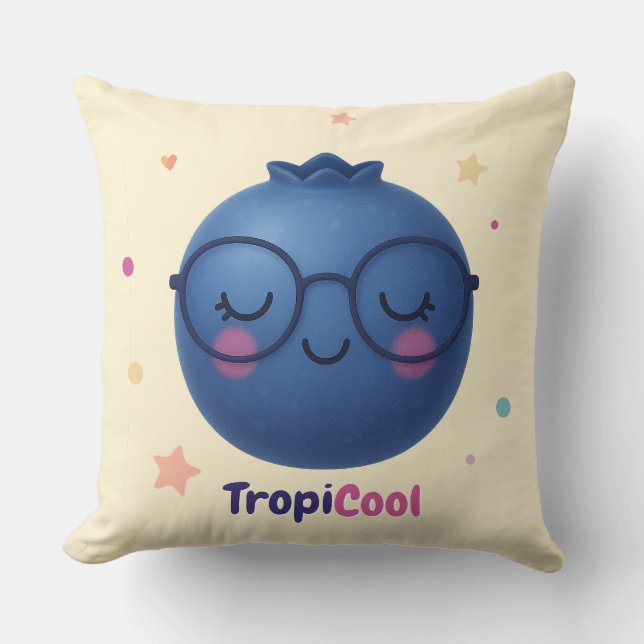 TropiCool Blueberry - Kawaii Fruit Dekorativ kudde (Framsida)