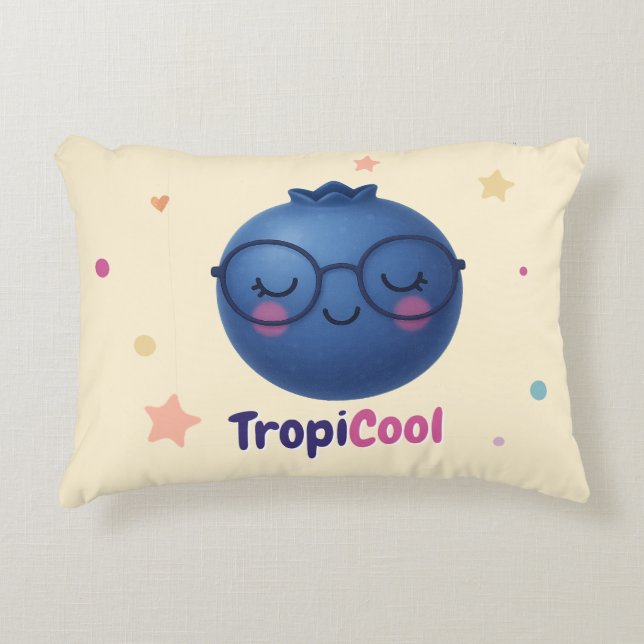 TropiCool Blueberry - Kawaii Fruit Prydnadskudde (Framsidan)