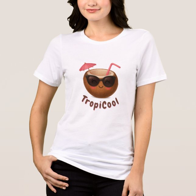 TropiCool Coconut - Cute & Feminine Tropical Fruit T Shirt (Framsida)