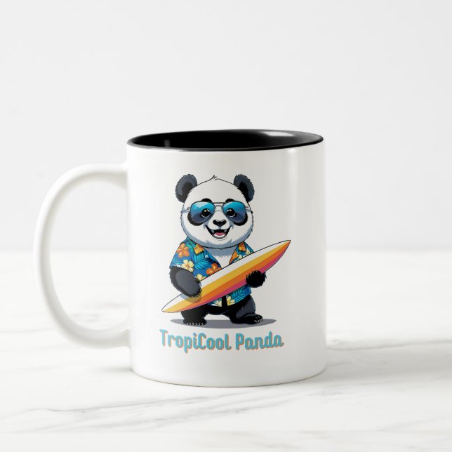 TropiCool Panda - Cute Tecknad Panda - Hawaiian Två-Tonad Mugg (Vänster)