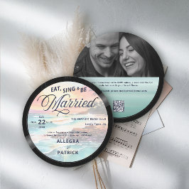 Tropik Beach Music Vinyl All One Photo QR Bröllop Inbjudningar