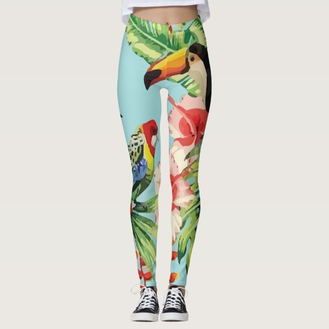 Tropik Bird Toucan Multifärgad Parrot Leggings (Framsida)