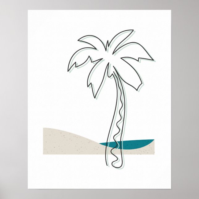 Tropik Breeze Abstrakt Handflatan Träd Line Art Sk Poster (Framsidan)
