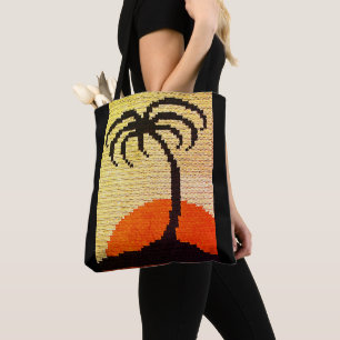 Tropik Handflatan Träd Profil Sunset Artisan Croch Tygkasse