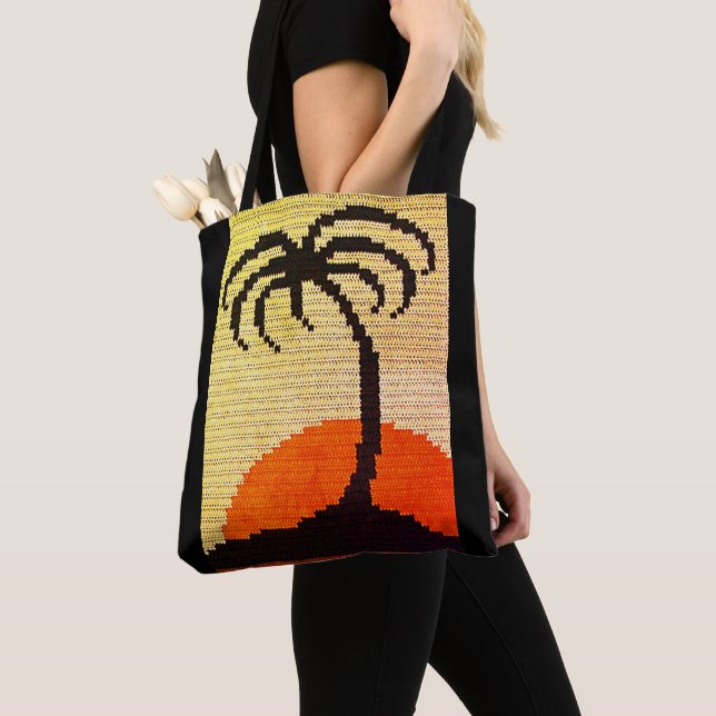 Tropik Handflatan Träd Profil Sunset Artisan Croch Tygkasse (Närbild)