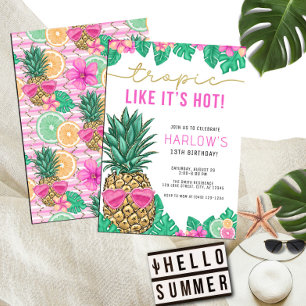 Tropik som det är Hett Pineapple Tropical Birthday Inbjudningar