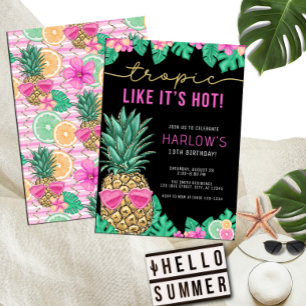 Tropik som det är Hett Pineapple Tropical Birthday Inbjudningar