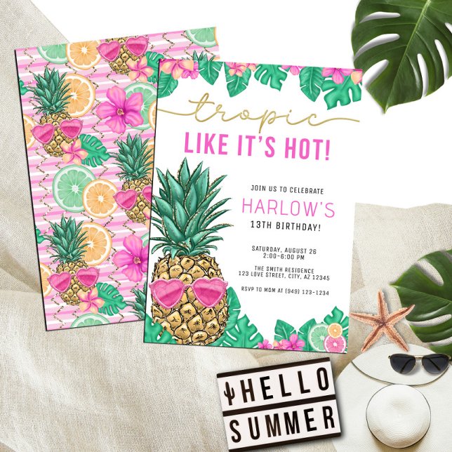 Tropik som det är Hett Pineapple Tropical Birthday Inbjudningar (Skapare uppladdad)