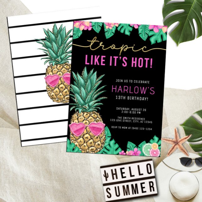 Tropik som det är Hett Pineapple Tropical Birthday Inbjudningar (Skapare uppladdad)